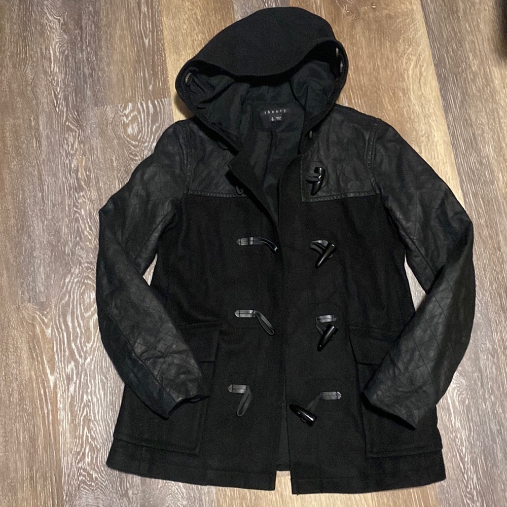 Theory Wool Peacoat with Leather size small